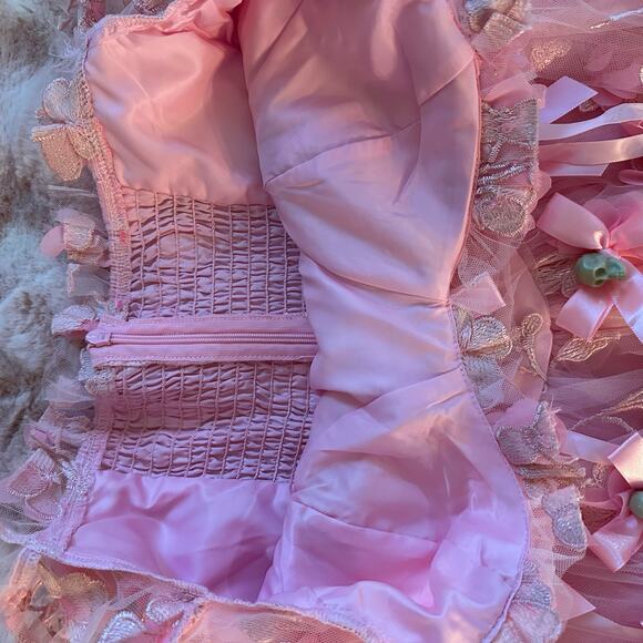 Pink 3D Skull Coquette Corset Floral A Line Mini Dress - Size Small/Medium - Picture 4 of 4